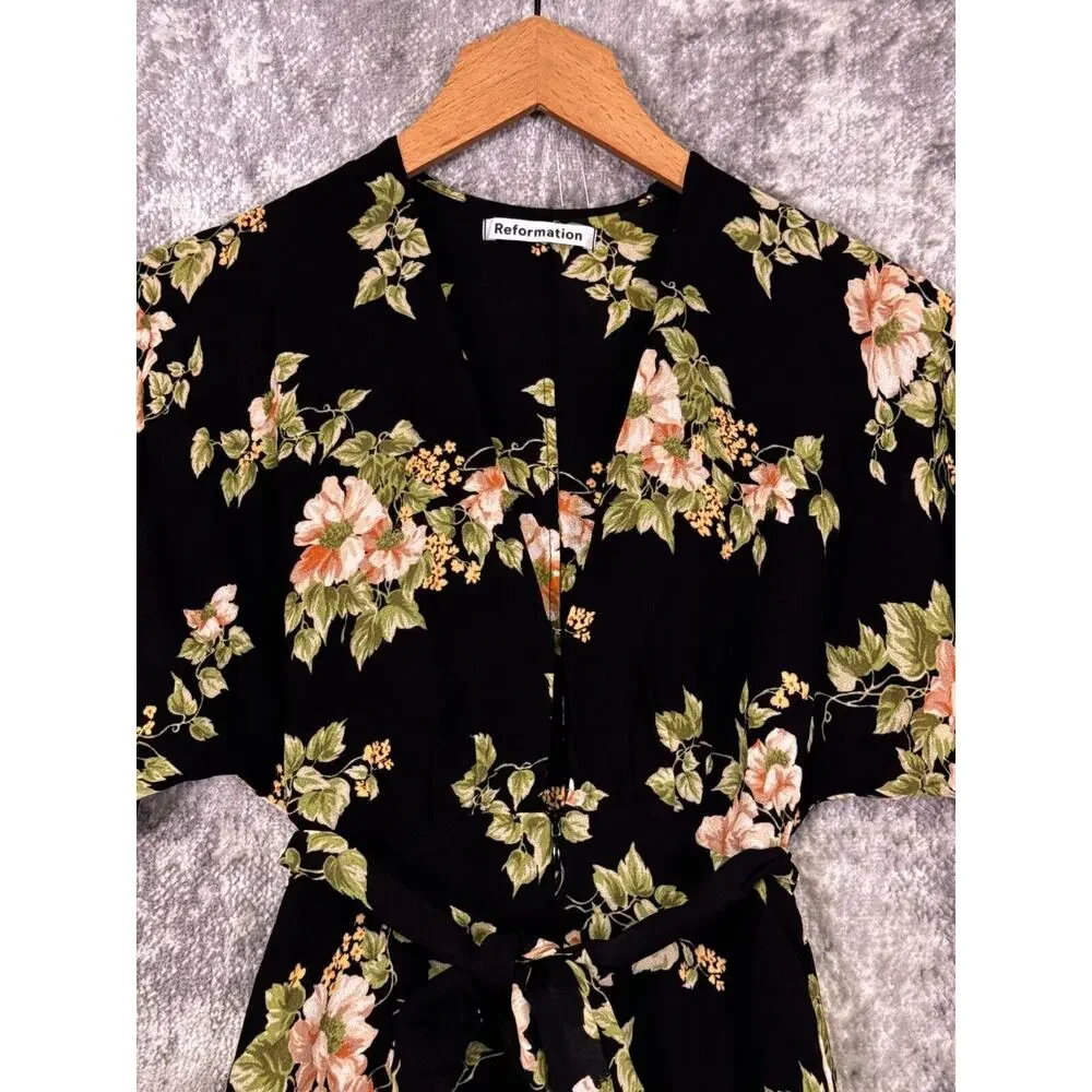 Reformation Jumpsuit 2 Womens Lemongrass Black Floral Crepe